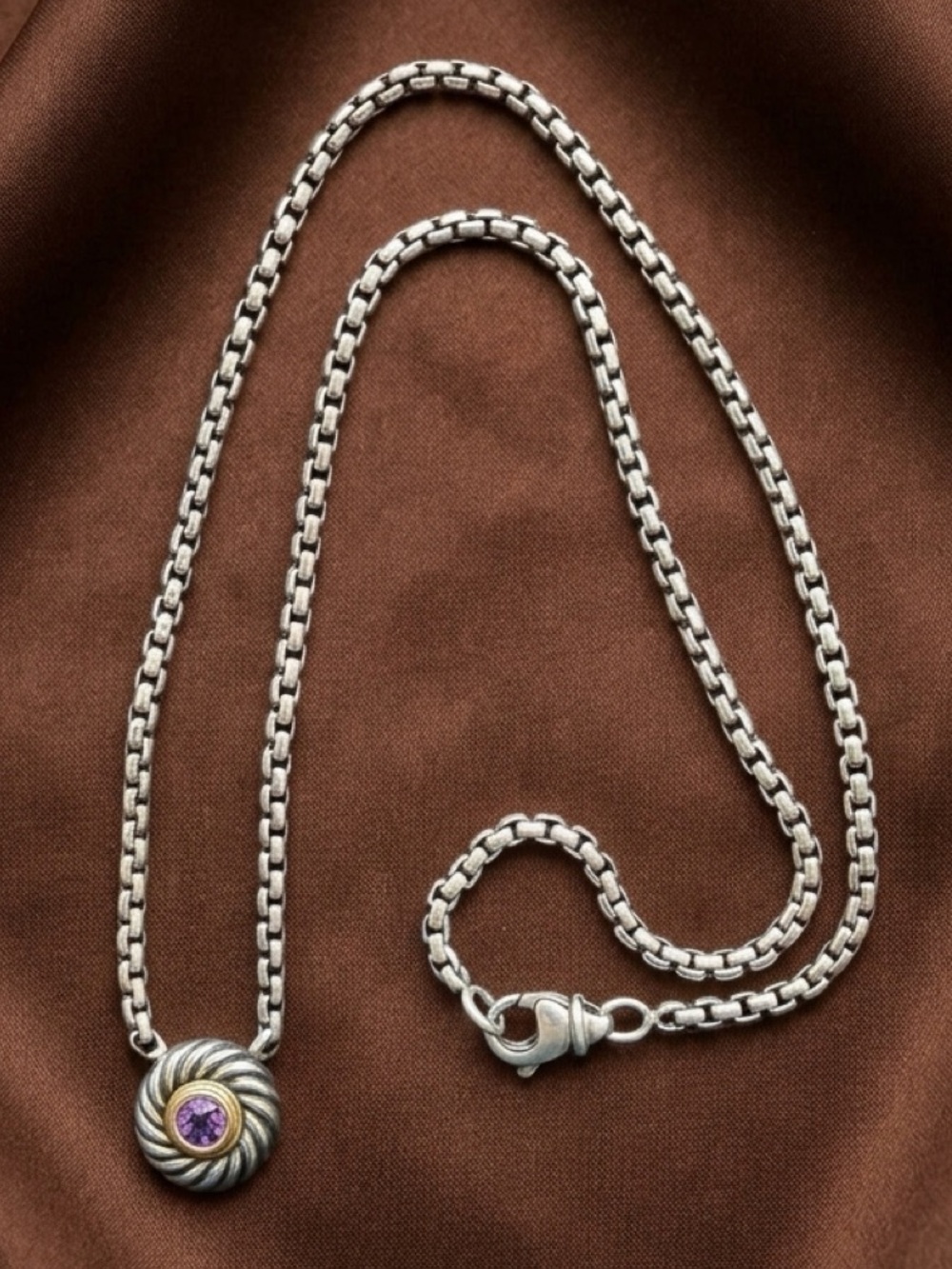 David Yurman Amethyst Cookie Necklace, 925, 585